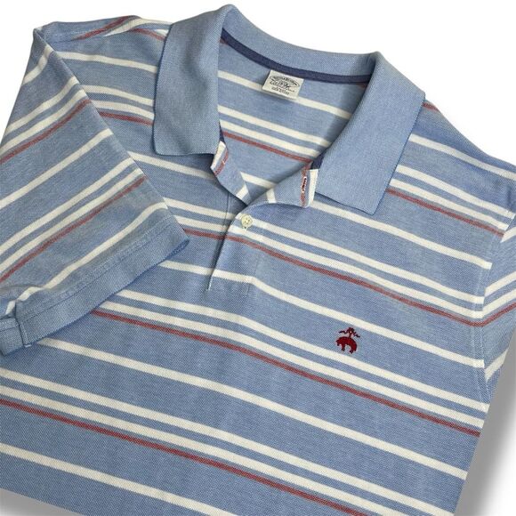 Brooks Brothers Performance Polo Blue White Stripe Slim Fit Shirt Cotton Men XXL - Picture 1 of 12